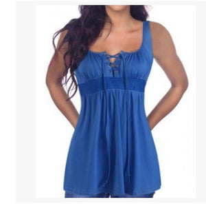 Women Tunic Tops. Summer Lace Up Blouse.
