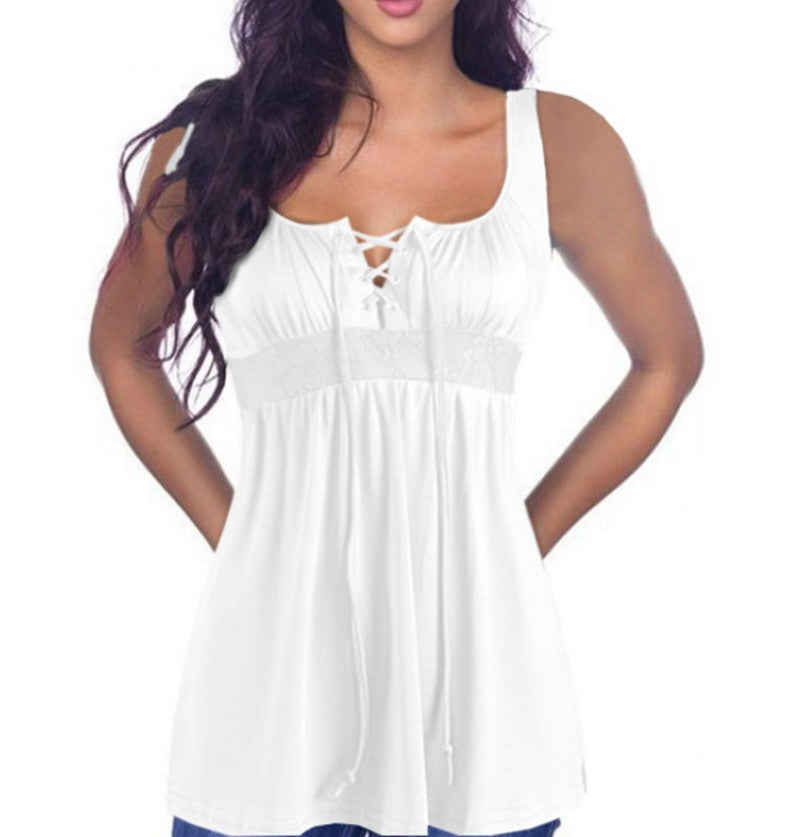 Women Tunic Tops. Summer Lace Up Blouse.