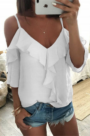 Sexy Sling Halter Ruffled Blouse Women's T-shirt