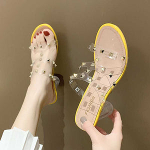 Rivet Transparent High-heeled Sandals Women Thick Heel Sandals Women