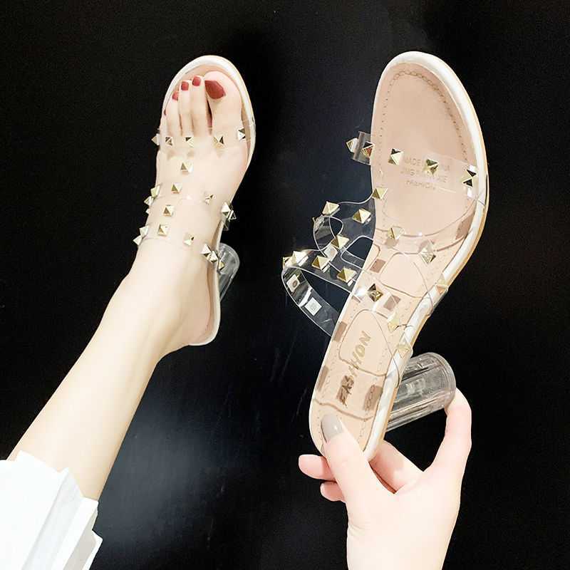 Rivet Transparent High-heeled Sandals Women Thick Heel Sandals Women