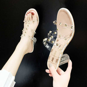 Rivet Transparent High-heeled Sandals Women Thick Heel Sandals Women