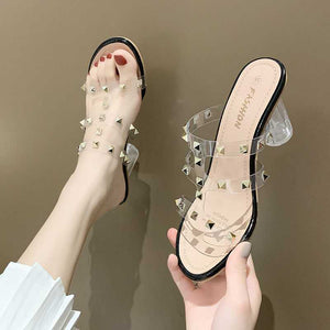 Rivet Transparent High-heeled Sandals Women Thick Heel Sandals Women