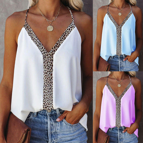V-Neck Leopard Stripe Blouse Top Women's Clothing