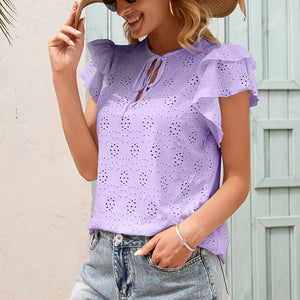 Women's Round Neck Lotus Leaf Sleeve Shirt Blouse