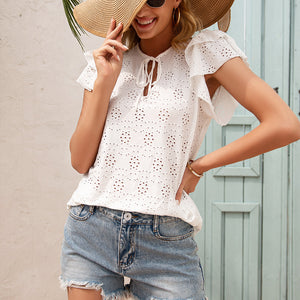 Women's Round Neck Lotus Leaf Sleeve Shirt Blouse