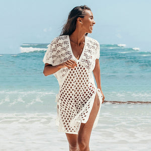 New Style Blouse Women Knitted Hollow V-neck Pullover Short Sleeve Blouse Skirt Women