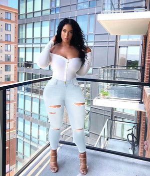 Women's High Elasticity Ripped Jeans