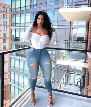 Women's High Elasticity Ripped Jeans