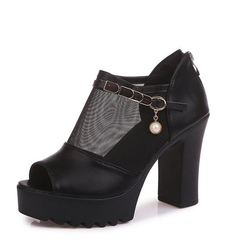 High Heel Fish Mouth Thick Heel Sandals Women Casual Platform