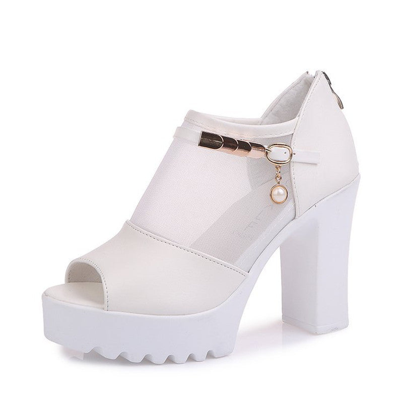 High Heel Fish Mouth Thick Heel Sandals Women Casual Platform