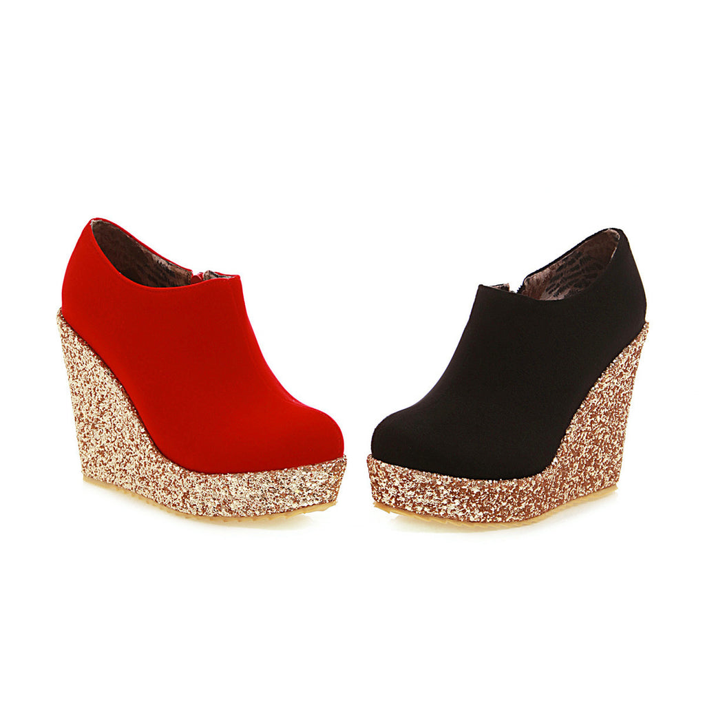 Women Sandals Serpentine Stitched Vintage Wedge High Heel Cover Heel Pumps Shoes