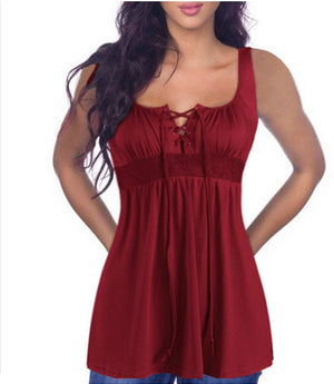 Women Tunic Tops. Summer Lace Up Blouse.