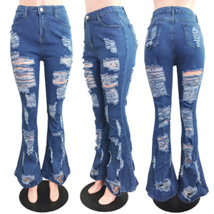 New Design Streetwear High Waist Women Jean Trousers Hollow Out Casual Fashion Flared Skinny Jeans Women