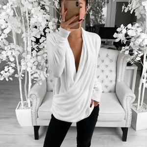 Pure Color All-match Low-cut Long-sleeved Blouse Women