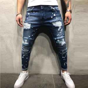 Slim-fit men's jeans with ripped pleats