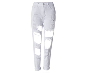 Ripped Jeans High Waist Women Ripped Hole Knee Skinny Pants