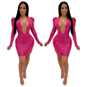 Sexy Skinny Deep V Sequin Dress