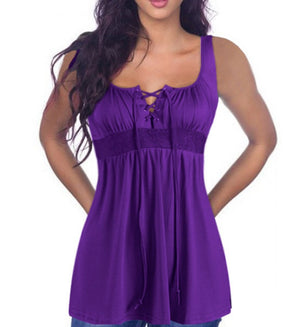 Women Tunic Tops. Summer Lace Up Blouse.