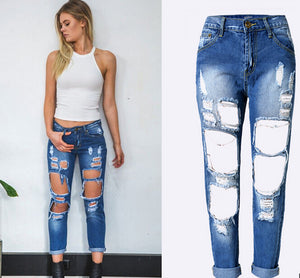 Ripped Jeans High Waist Women Ripped Hole Knee Skinny Pants