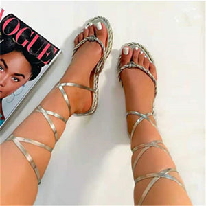 Fashion Summer Lace-Up Flat Sandals Womens Shoes
