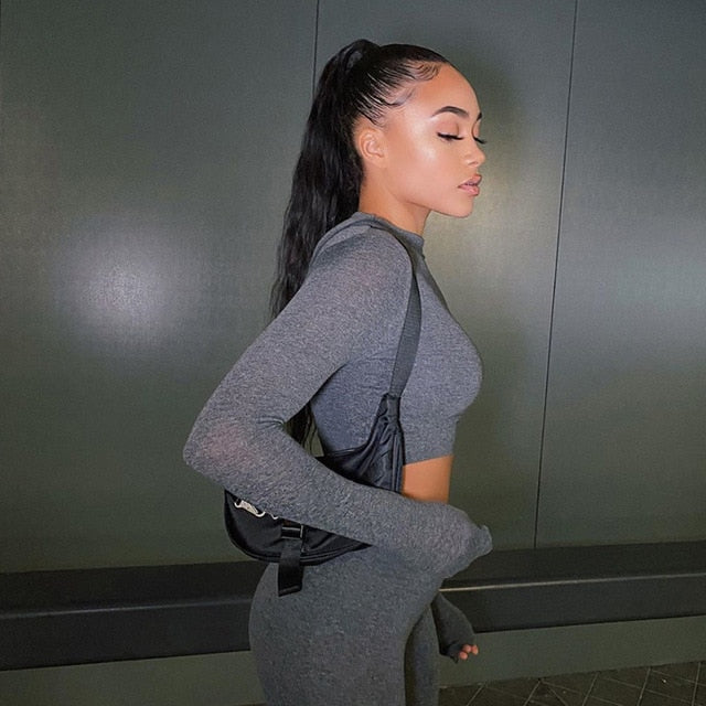 Two Piece Sets Women Tracksuits High Waist Stretchy Crop Tops And Leggings Matching Outfits
