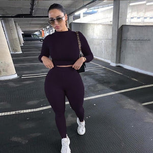 Two Piece Sets Women Tracksuits High Waist Stretchy Crop Tops And Leggings Matching Outfits