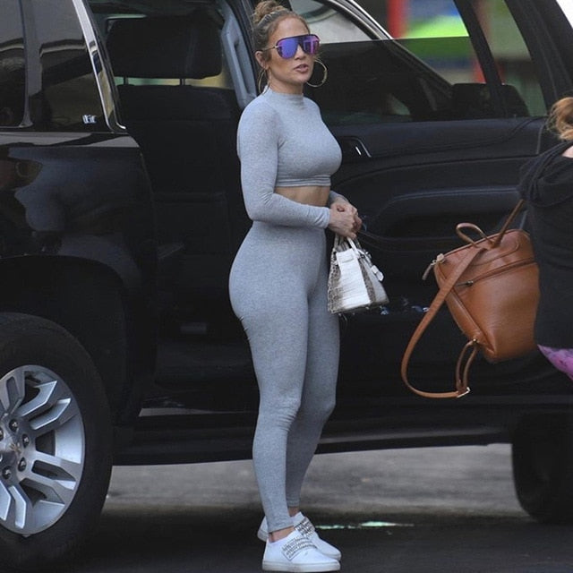Two Piece Sets Women Tracksuits High Waist Stretchy Crop Tops And Leggings Matching Outfits