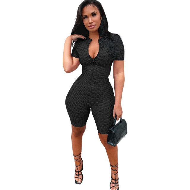Summer Women Casual Fashion Sexy Skinny Zipper Yoga Short Sleeve