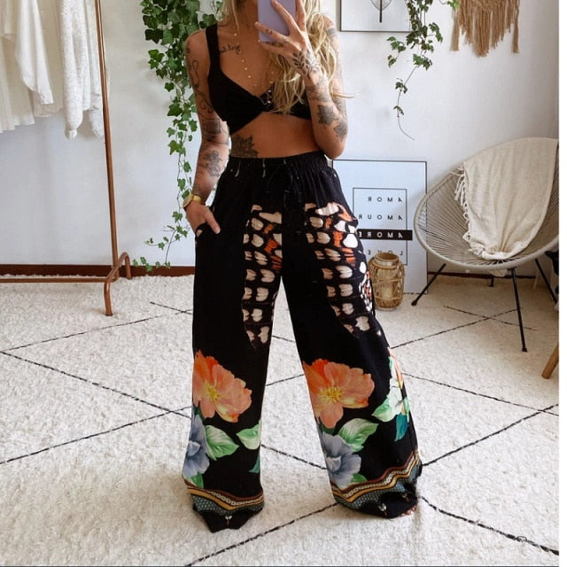 2 Pcs Suit Summer Tracksuit Sets Womens Outfits Boho Beach Style Print