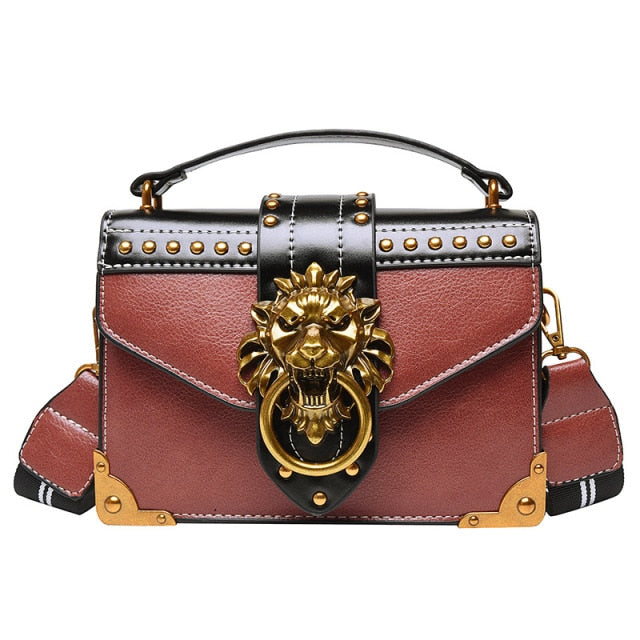 Luxury Crossbody Bags Tote Woman Metal Lion Head Brand Shoulder Purse Mini Square Messenger Bag